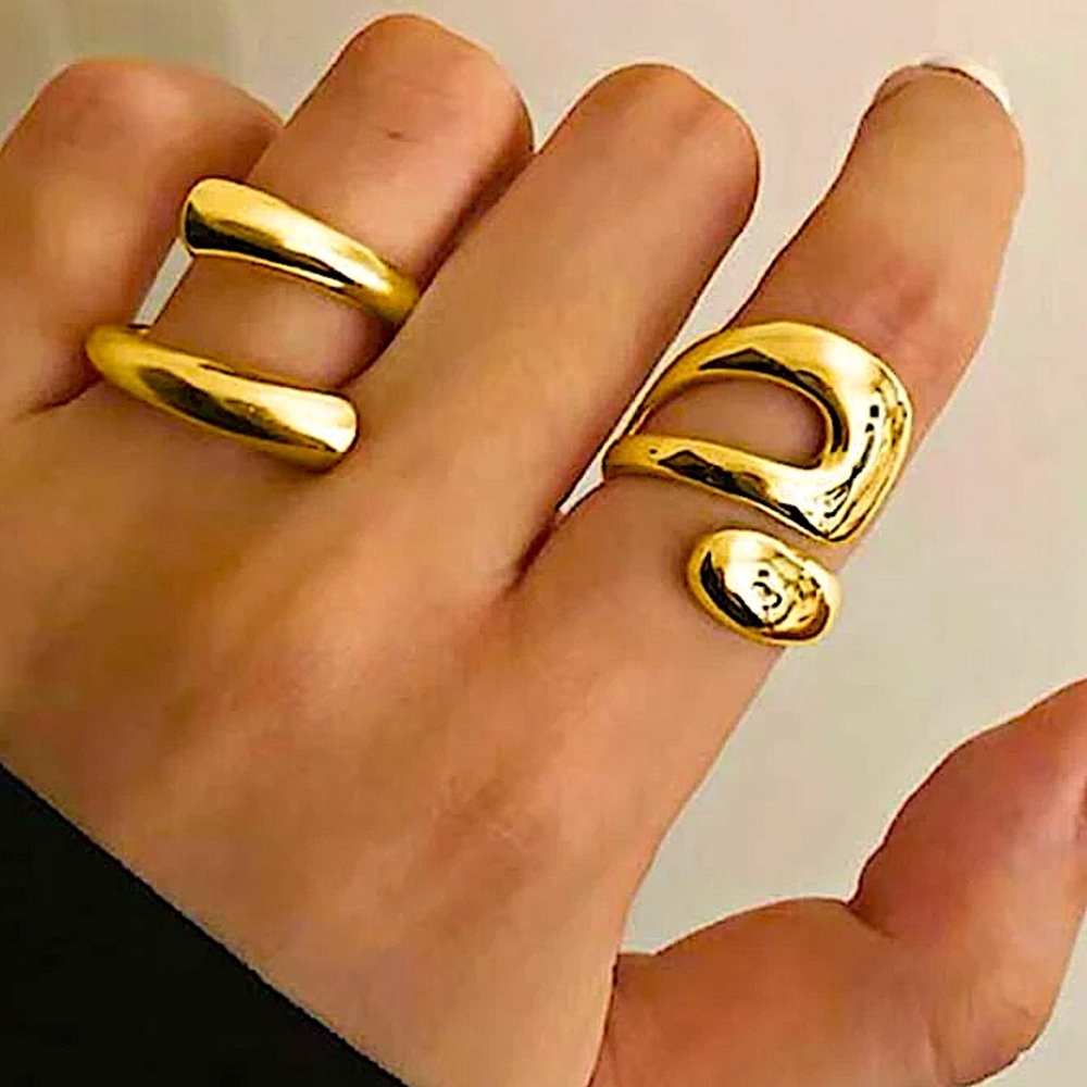 Gold Plated Geometric Statement Ring Set